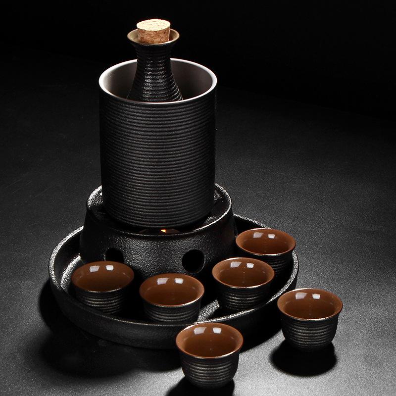 Household Japanese-style Shochu Pot Black Pottery Sake Ceramic Small Wine Cup Wine Dispenser White Wine Glass Warm Wine Wine Set