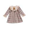 Niedliches Teddybär-Plaid-Kleid für Mädchen 2024: Langärmeliger Volant für Frühling & Herbst