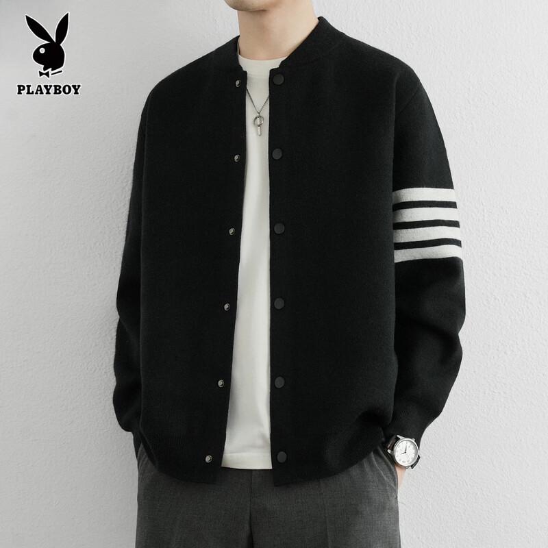 PLAYBOY Men's Striped Knit Baseball Cardigan