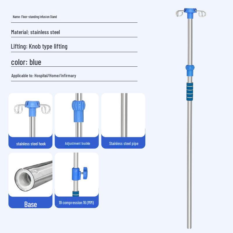 Adjustable IV Pole Stand with Four Hooks for Rehabilitation Centers