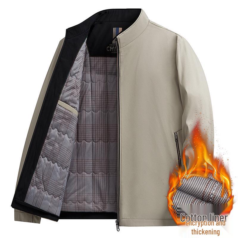 Men's Winter Cotton Jacket: Thickened, Stand Collar, Business Casual, Middle-Aged Dad's Outerwear.