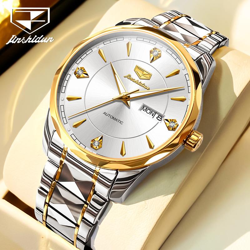 JINSHIDUN Fully Automatic Mechanical Watch with Double Calendar, Waterproof and Luminous for Men