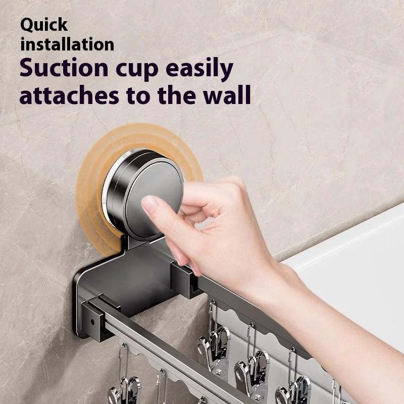 Creative Suction Cup Foldable Drying Rack (with 14 Clips),space-saving for Drying Socks, Underwear, Baby Clothes and Towels