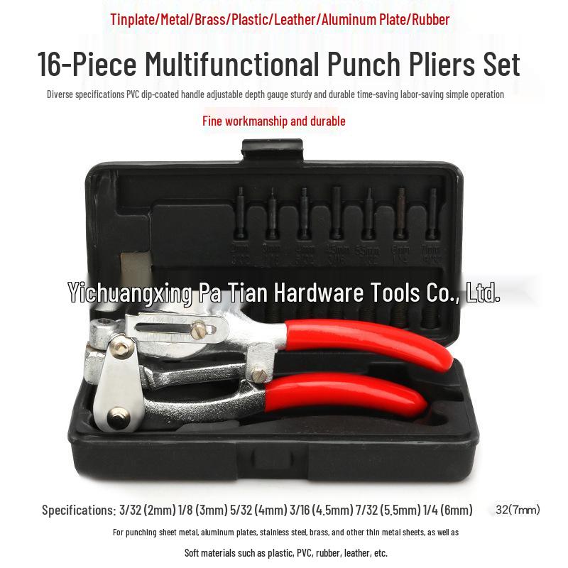 

Manual Punch Pliers Tool for Sheet Metal, Leather, and Plastic – Stainless Steel, Copper, Aluminum, Iron Strip Hole Puncher