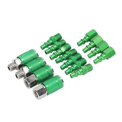 14pcs Aluminum Air Couplers & Plugs Set 1/4inch Thread Air Hose Fittings Set for Industrial & Automotive Application