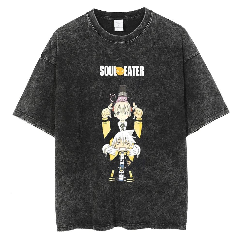 Hot Sale Classic Anime Soul Eater Graphic Print Tshirt Men Women Vintage Washed Cotton Comfortable Oversize Top Summer New Tees