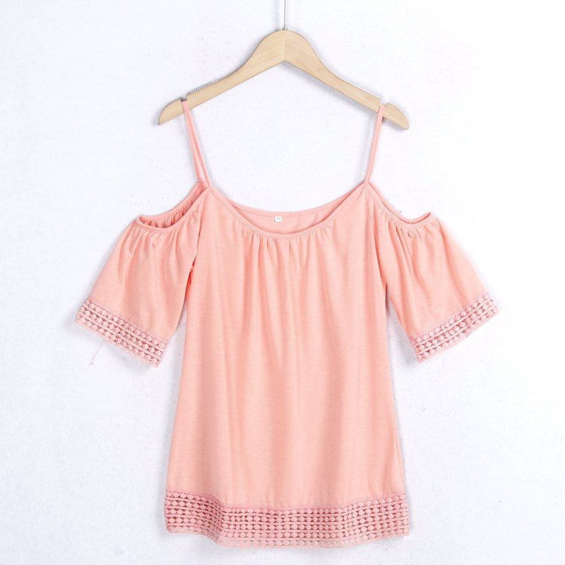 

off-Shoulder Solid Color plus Size Loose off-Shoulder Slip Top Pink 3XL