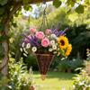 Coș de Flori Suspendat Conic Ratan Artificial Împletit Ghiveci Conic Rustic pentru Plante cu Lanțuri Metalice pentru Decor Interior Exterior Grădină Balcon