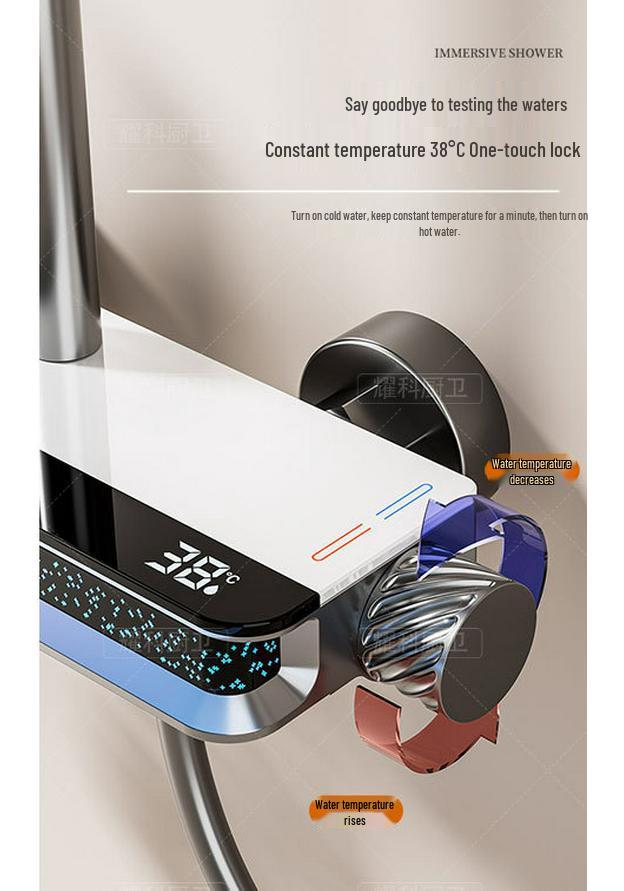 Smart Digital Display Copper Shower Head Set with Constant Temperature & Concealed Design