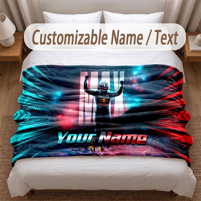 Couverture Flanelle Imprimée Max Verstappen Texte Personnalisé Douce Chaude Jeté Pour Chambre à Coucher Cadeau de Fête