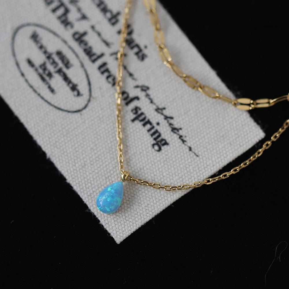 Mihmily Brand-blue Teardrop Glitter Double-layer Necklace, Simple and Fashionable Personality