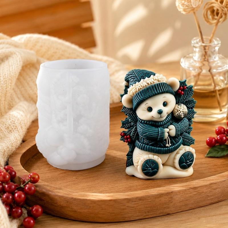 3D Christmas Bear Candle Mould for Candle Soap Making, Bear Shape Casting Mould for Holiday Table Placement, Gift Project and Seasonal Tables