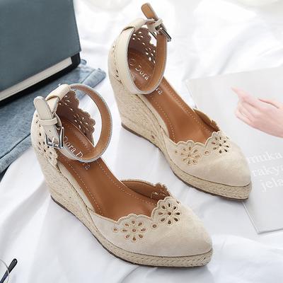 Frühling Sommer Schuhe Damen High Heels Retro Marke Damen Keile Elegant Damen Party Schuhe Keilabsätze 10cm Schwarz A3541