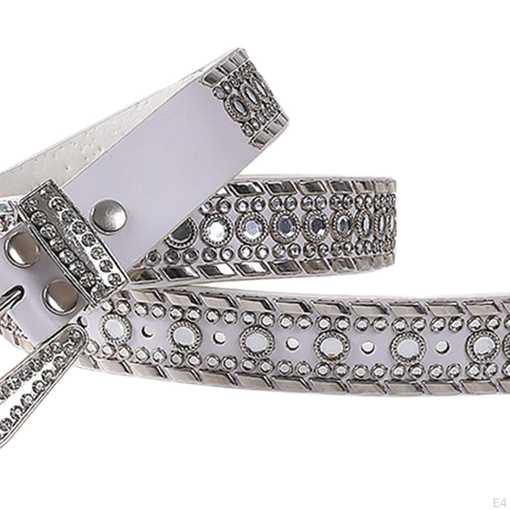 Rhinestone Waist Belt for Women Western Cowgirl Thin Metal Tooth Buckle PU Leather
