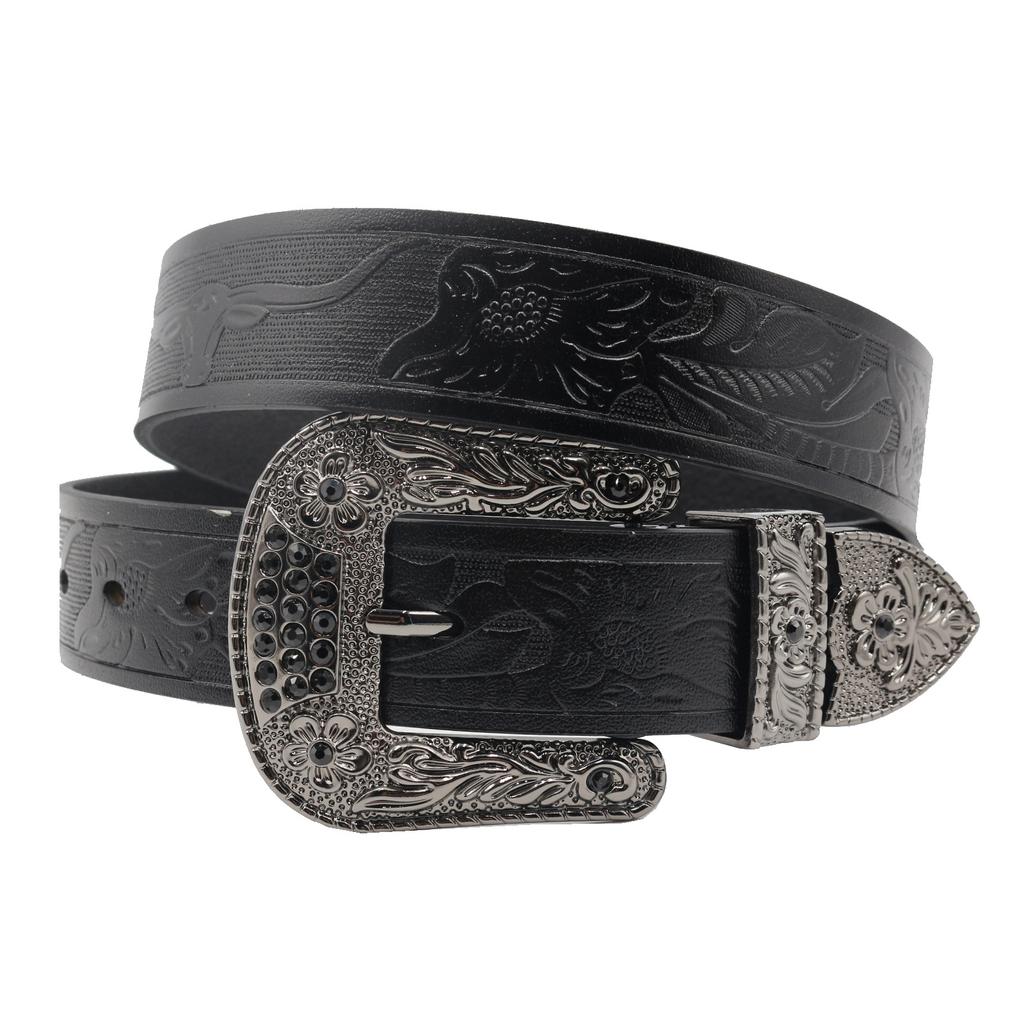 Original Design Rhinestone Belt First Layer Cowhide Men'S Leather Belt Simple Casual Retro Style Youth