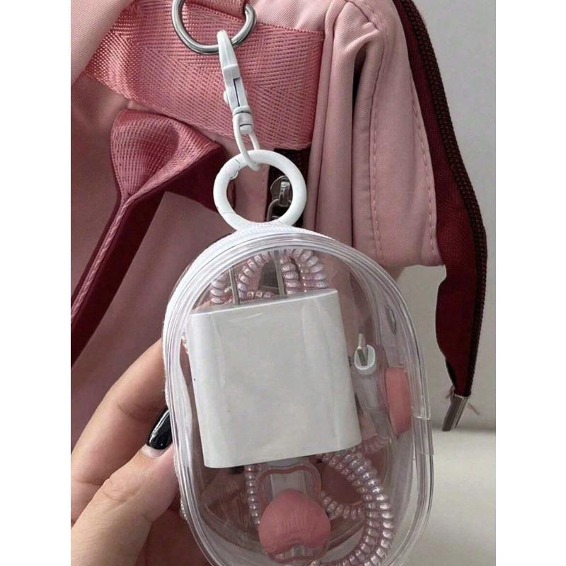 Transparent Mini Data Cable Organizer Bag, Dual Zipper Design, Suitable For Data Cables, Chargers, Earphones, Jewelry And Small Accessories
