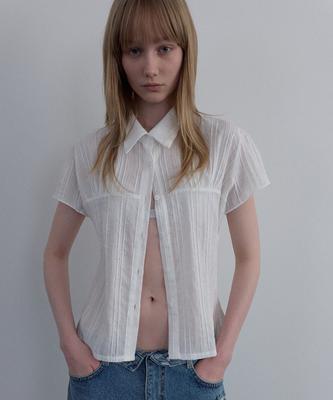 Unessin Sheer Cap Sleeve Shirt_Ivory