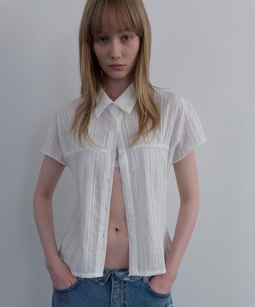 Unessin Sheer Cap Sleeve Shirt_Ivory