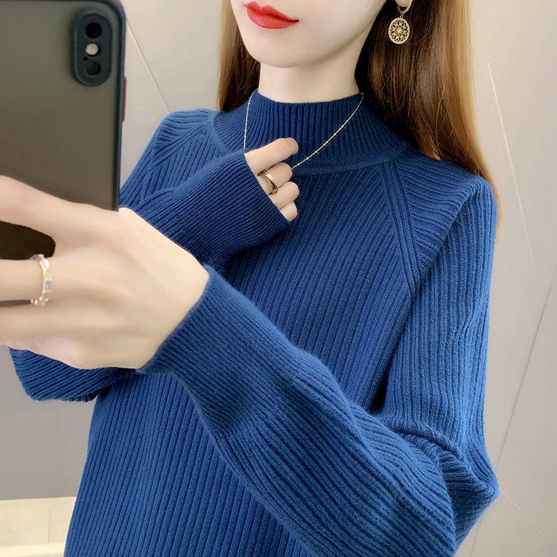 Stylish and Simple Versatile Semi-turtleneck Knitted Sweater with Inner Top Women's Autumn and Winter New Solid Color Pullover Sweater Bottoming Shirt