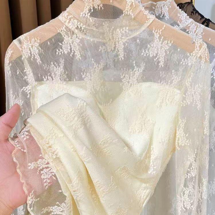 

High-Neck Velvet Lace Layered Women s Top - 2025 Ruffled Mesh Warm Base Layer One Size (Recommended 75-120 Jin)