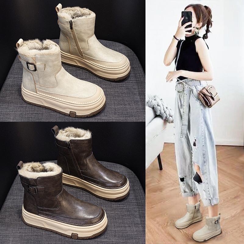 Snow Boots Women's New Winter Velvet Thickened Short Boots Warm Thick Sole Heightening Non-slip Warm Cotton Shoes
