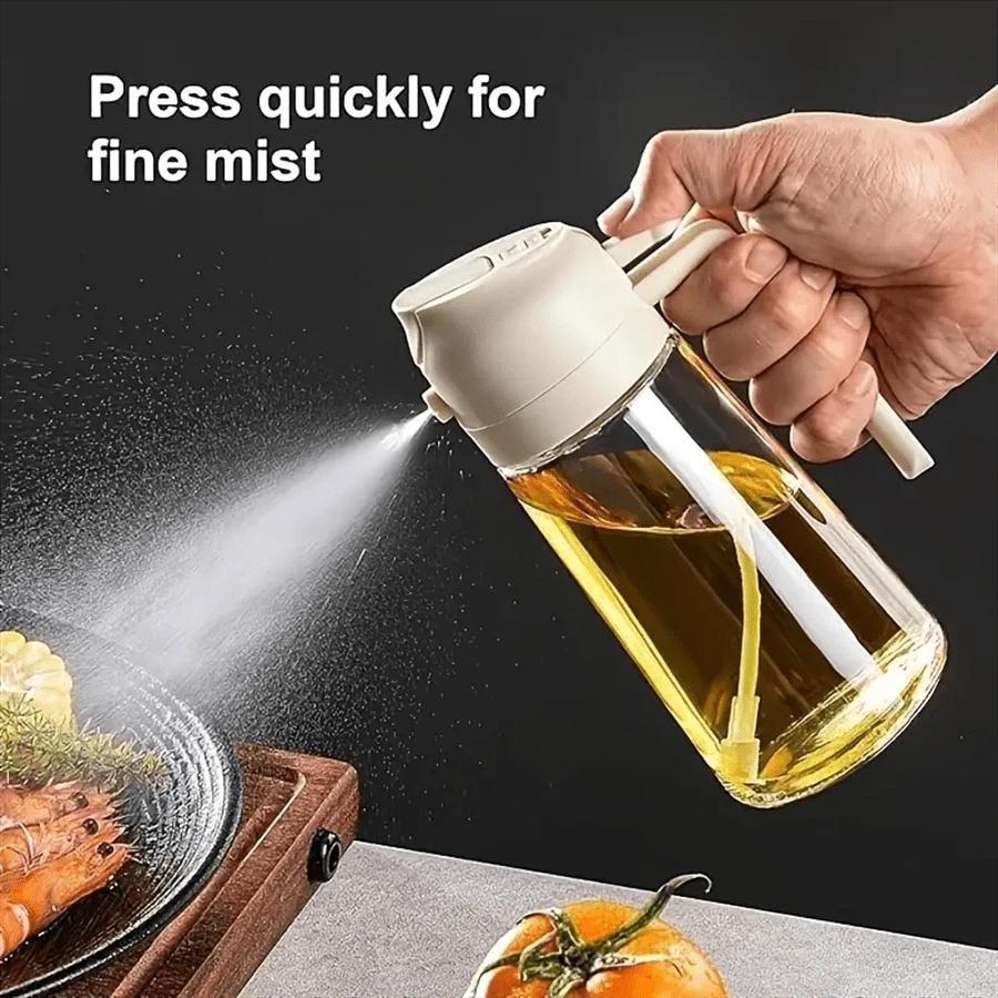 Tragbare Ölsprühflasche, 2-in-1 Olivenölsprüher & Nachfüllwerkzeug, Küchenhelfer zum Kochen für Heißluftfritteuse, BBQ, Backen, Salat, 470 ml