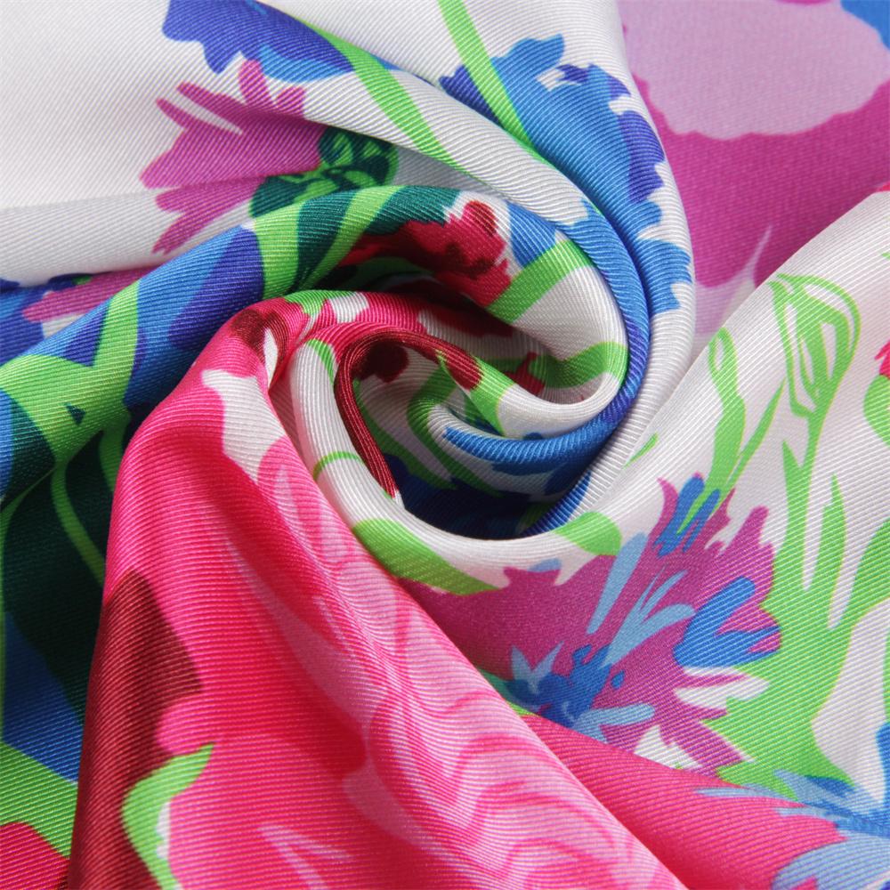 POBING Silk Scarf Women Flowers Print Square Scarves Head Echarpes Silk Foulards Femme Wraps Beach Shawl Bandana Lady Hijabs
