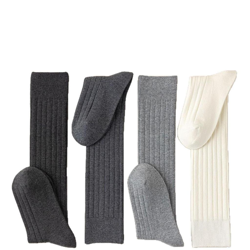 Women's Autumn Thin Pure Cotton Grey Over-the-Knee Socks - Compression & Slimming High-Top Calf Length