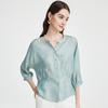 23 MM Jacquard] Spring and Summer V-neck Western Style Gentle Temperament Comfortable Skin friendly Mulberry Silk T-shirt for Women