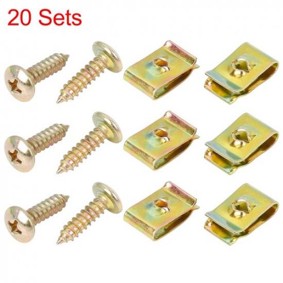 

20 Sets 42x16mm U Clips Screws Auto Dash Trim Metal Interior Bronze Tone