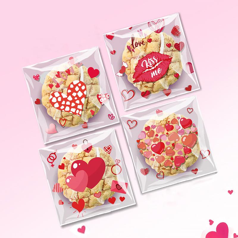 50/100pc Valentine's Day Cartoon Pattern Heart-shaped Transparent Glass Paper Bag Valentine's Day Happy Party Packaging Supplies
