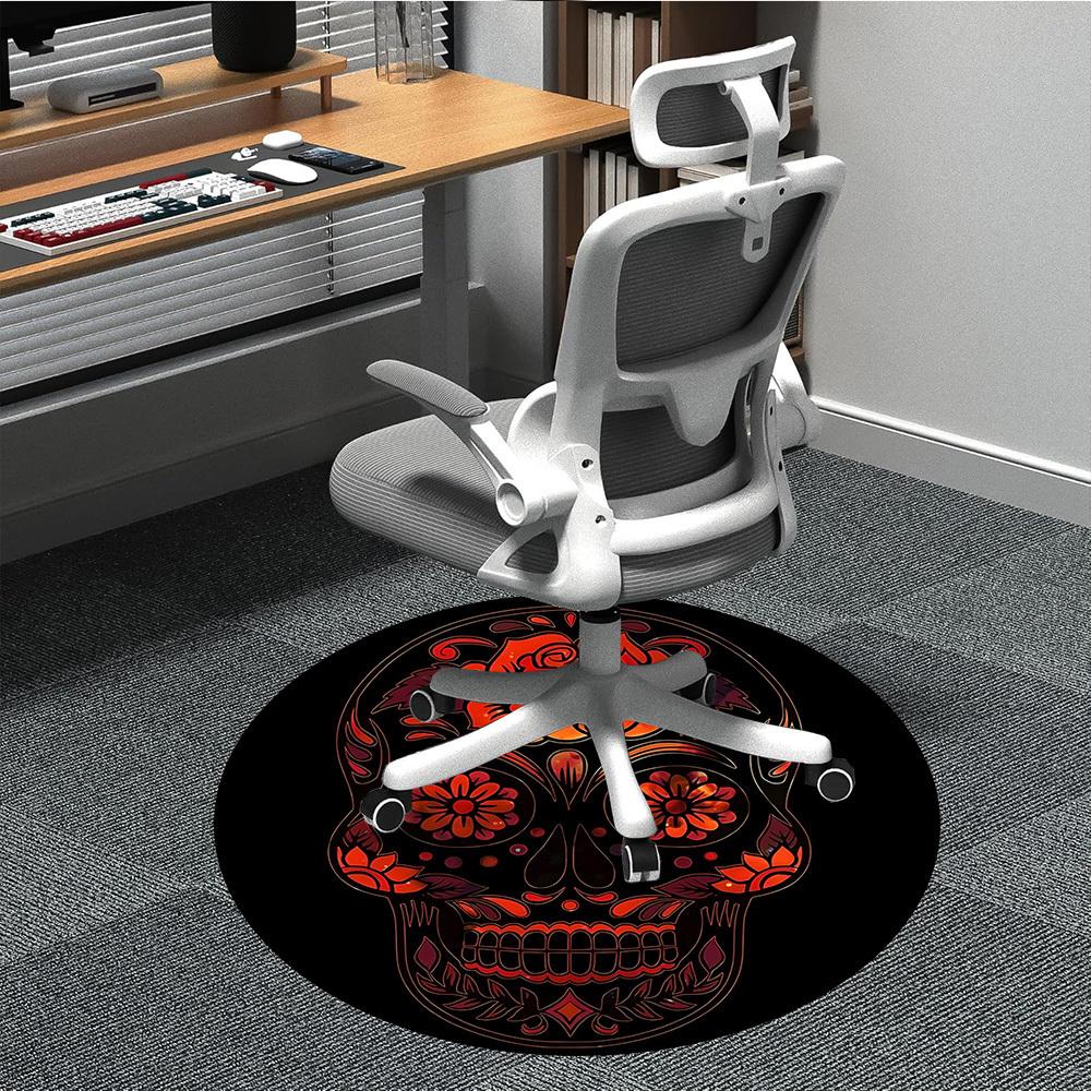 1pc Sugar Skull Design Chair Carpet for Office, Round Non Slip Durable Large Size Office Carpet, Suitable for Office 80cm