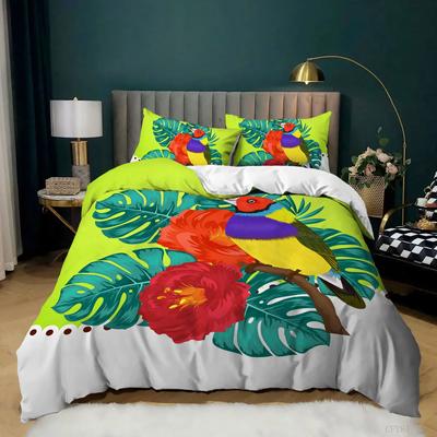 Parrot Duvet Cover King Size Realistic Looking Birds On Branches Macaw Tropical Wildlife Bedding Set Soft Polyester Quilt Cover