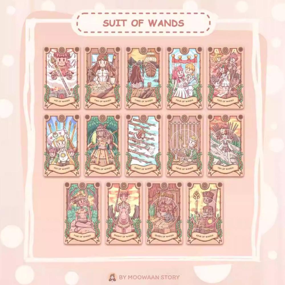 Tarotový systém 10,3*6 cm Radostná cesta Tarot Rider-Waite Cartoon Roztomilý tarotový balíček 79 ks karet (obsahuje 1 speciální kartu)