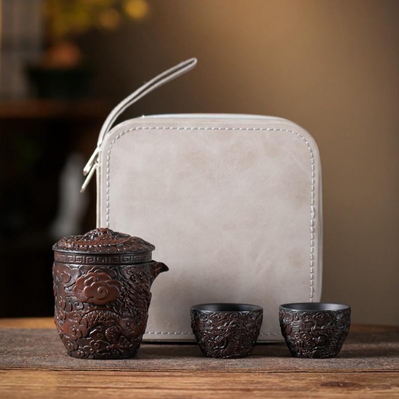 

Винтажный фиолетовый керамический чайный сервиз, походный чайный сервиз, переносной чайный сервиз для кунг-фу, гайвань, супница, чайная церемония в Цзяньшуй