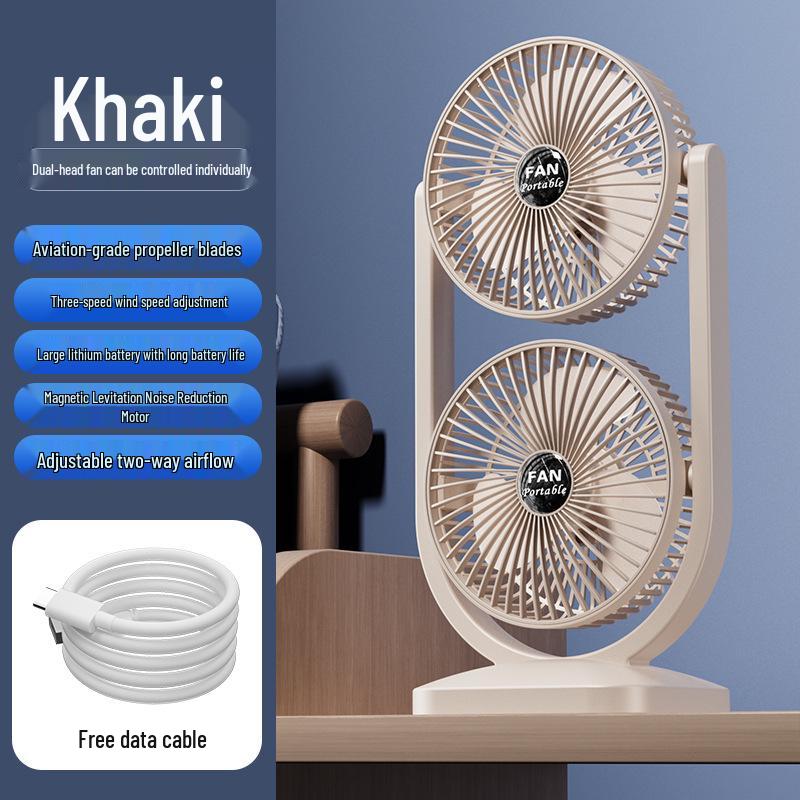 Dual-Head USB Fan: Portable 360° Rotating Desk Fan for Dorms and Outdoors