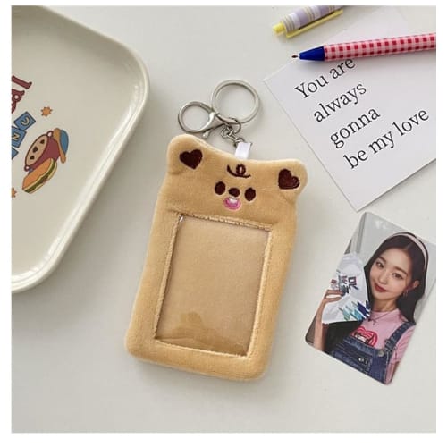 Fluffy Animal Trading Card Holder, Korean Trading Card Storage Case, Instax Case, Photo Case, Convenient Plush Toy, Fluffy Keychain, Portable, Card Ca