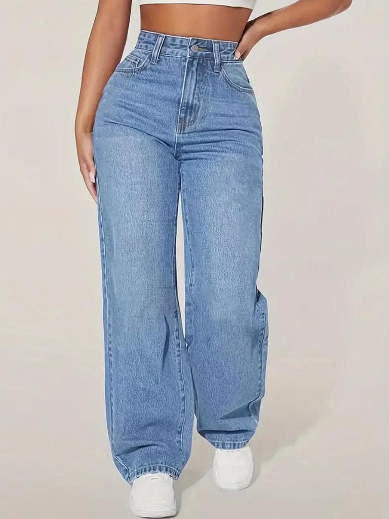 2025 Europäische & Amerikanische Damen High-Waist Straight Leg Jeans - Frühling & Herbst Lässig
