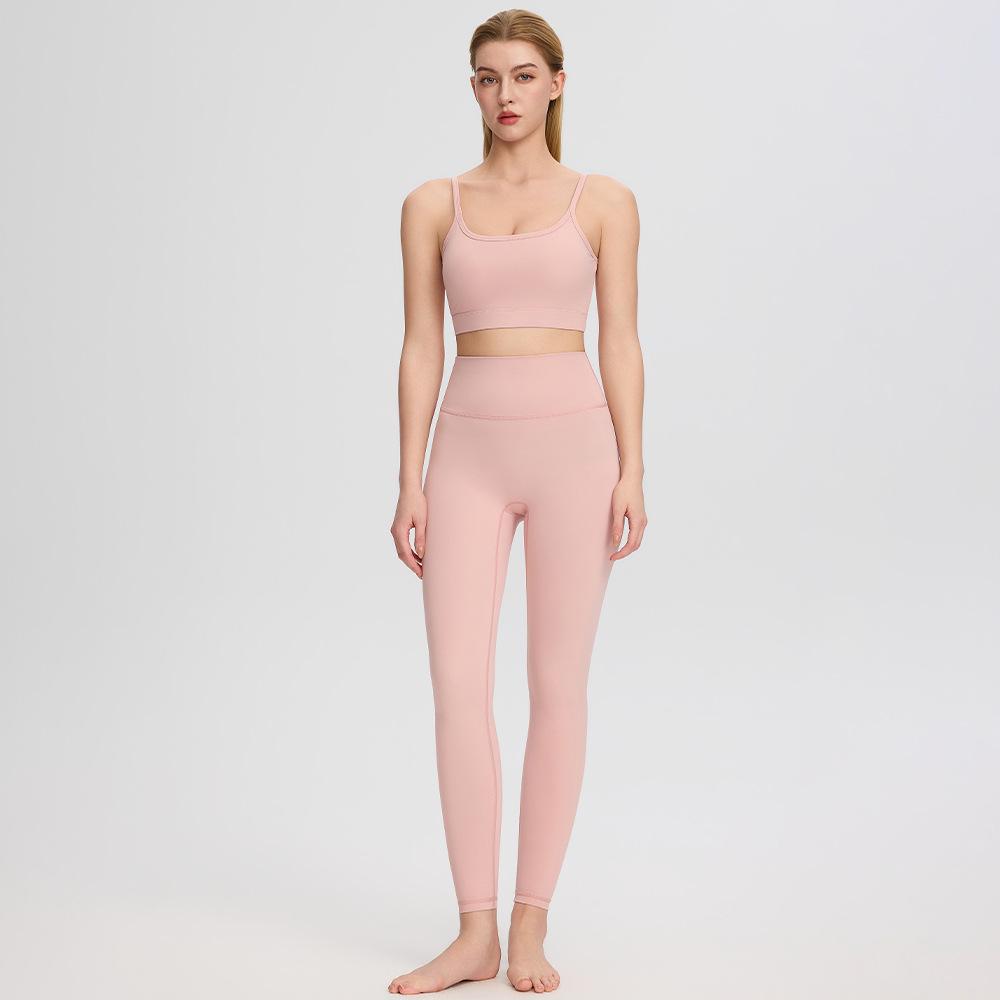 Bare-Feel Five-Piece Yoga Set: Long & Short Sleeve Tops, Chest Pads, Tight Slimming High-Waisted Pants.