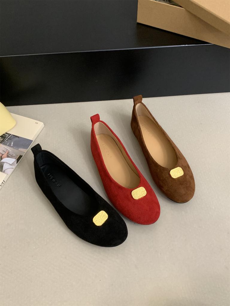 Fashion Gold Metal Decoration Ballet Flats Dance Shoes Casual Female Soft Footwear Lady Fashion Elastic Band Women Flats Slip On Shoes