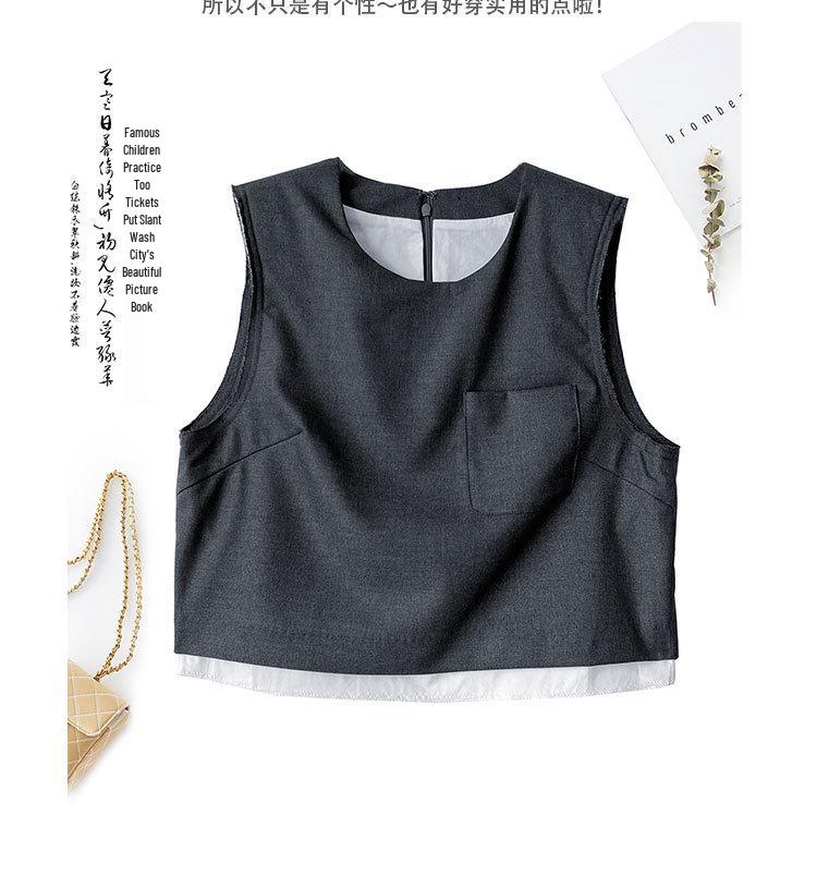 Stylish Raw Edge Patch Pocket Sleeveless Two-Piece Vest
