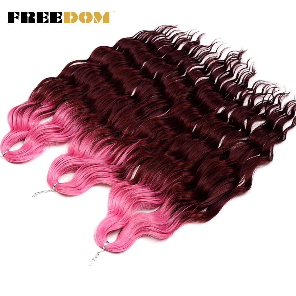 FREEDOM Synthetic Braiding Hair Extensions Natural Curly Wavy 24inch Water Wave Braid Hair Ombre Blonde Brown Twist Crochet Hair