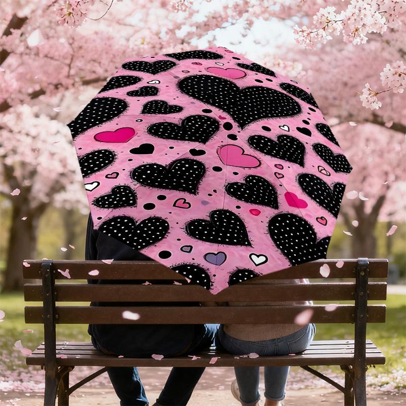 1PC Heart Pattern Umbrella-8-Rib Reinforced, Automatic Open, Lightweight & Durable, Fashion Accessory for Outdoor, J0365