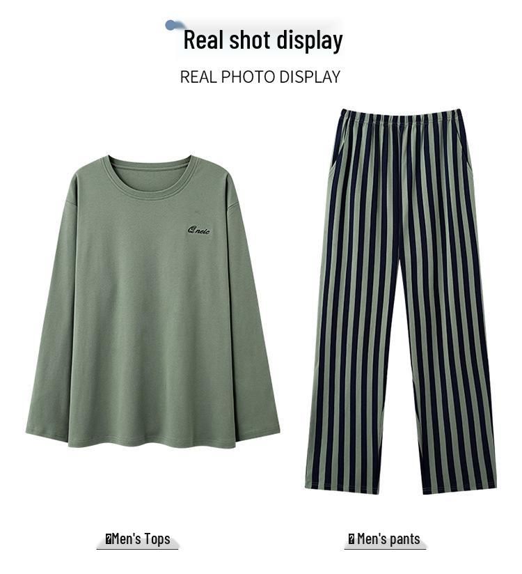 Men's Casual Cotton Pajama Set - Long Sleeve, Long Pants, Loose Fit, Plus Size for Spring, Autumn, Winter