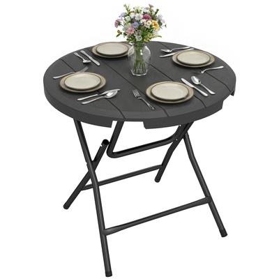 Foldable Round Garden Table for 4, Outdoor Dining Table with HDPE Tabletop and Steel Frame, 80 X 80 X 73 Cm, Dark Grey