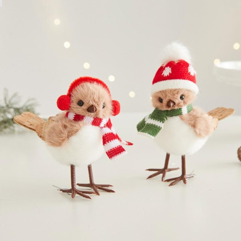 Soft Fabric Christmas Tree Bird Decoration Plush Holiday Bird Decoration Freestanding Tabletop Ornament for Shelf Entryway Styling,