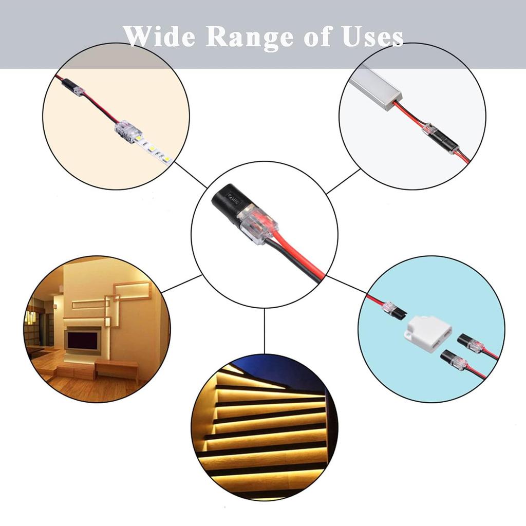 50pcs Low Voltage Wire Connector, Double Wire Plug in Connector with Locking Buckle, Led Light Strip Connectors 2 Pin