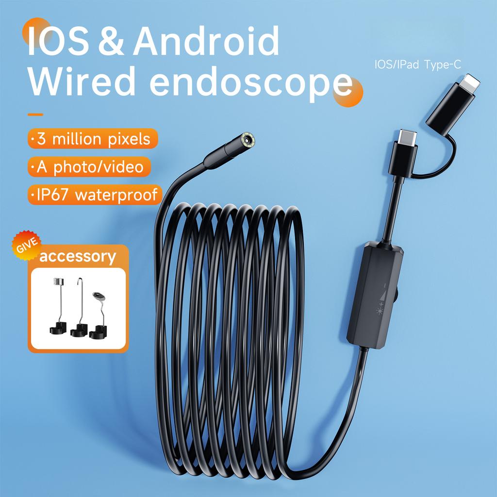 HD Borescope Camera with Light IP67 Waterproof Inspection Borescope Pipe Sewer Camera 10m