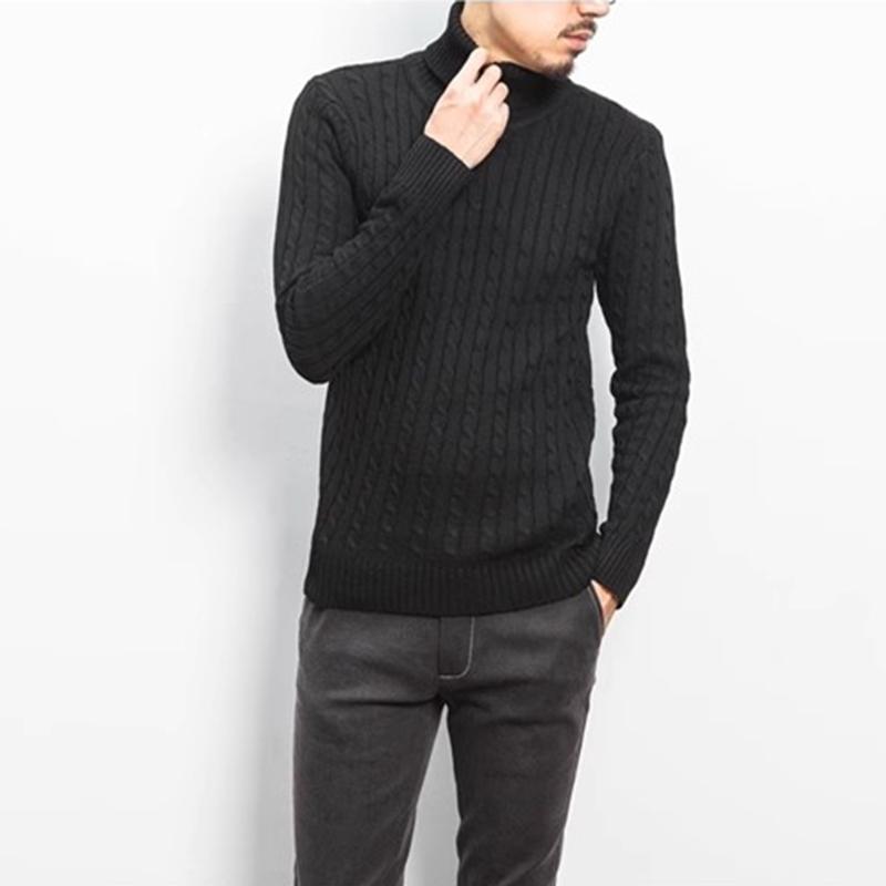 Spring and Autumn Men's Knitwear Korean Version Slim Fitting High Neck Pullover Warm Fried Dough Twists Sweater Casual Bottoming Sweater Top