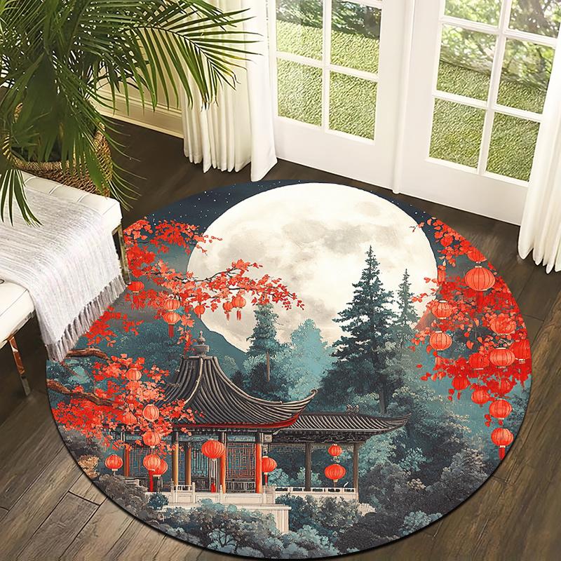

Eastern Lantern Style Flannel-printed round floor mats are slip-resistant Suitable living room bedroom terrace garden carpets 60cm x 60cm